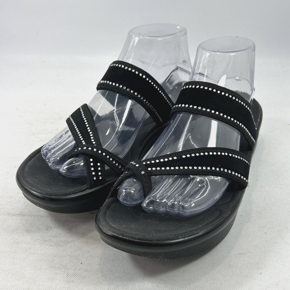 Skechers Luxe Foam Platform Sandals Women's Sz 9 Strappy Slide Black